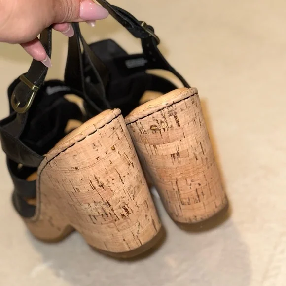 Born Womens Shoes Born Bernese Black Cage Wedge Size 9 - Picture 3 of 4